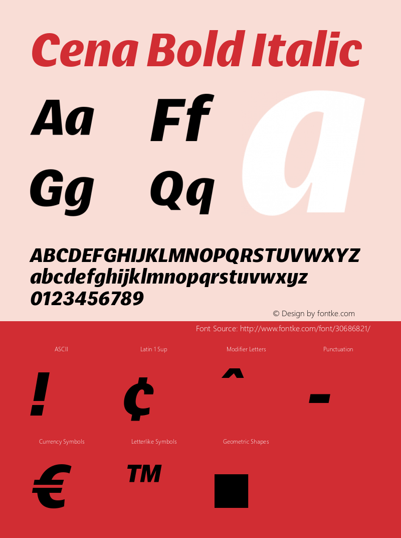 Cena Bold Italic Version 1.000;hotconv 1.0.109;makeotfexe 2.5.65596 Font Sample