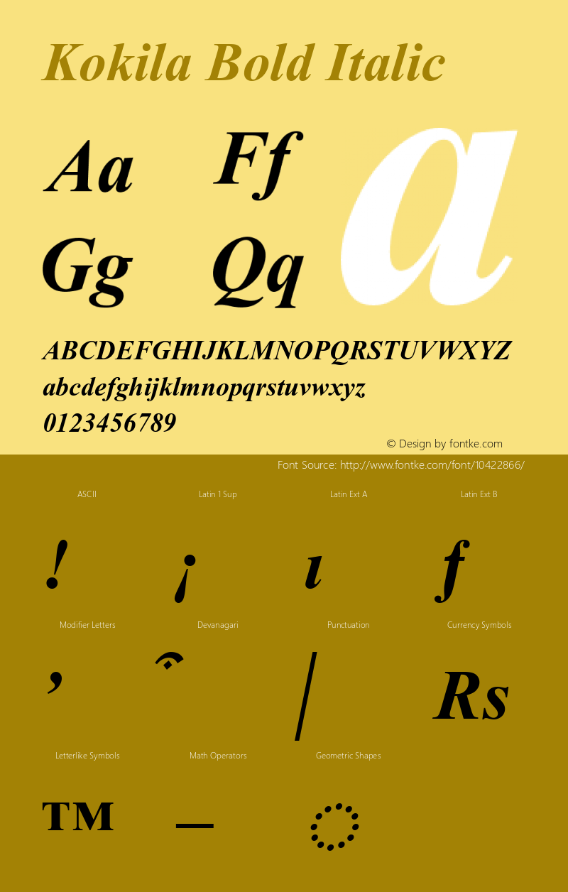 Kokila Bold Italic Version 5.92 Font Sample