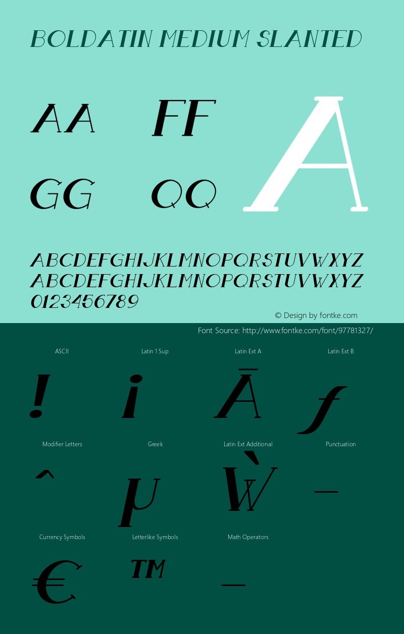 Boldatin Medium Slanted 1.000 Font Sample