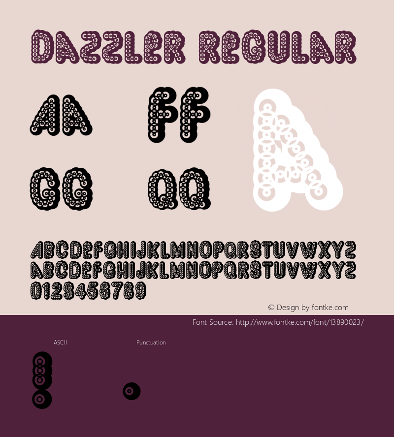 Dazzler Regular Macromedia Fontographer 4.1.2 8/11/98 Font Sample