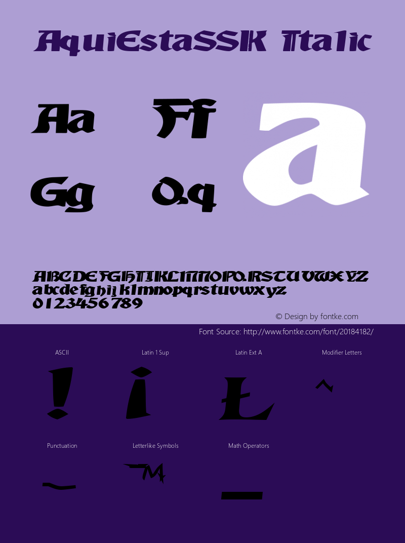 AquiEstaSSK Italic Macromedia Fontographer 4.1 8/10/95 Font Sample