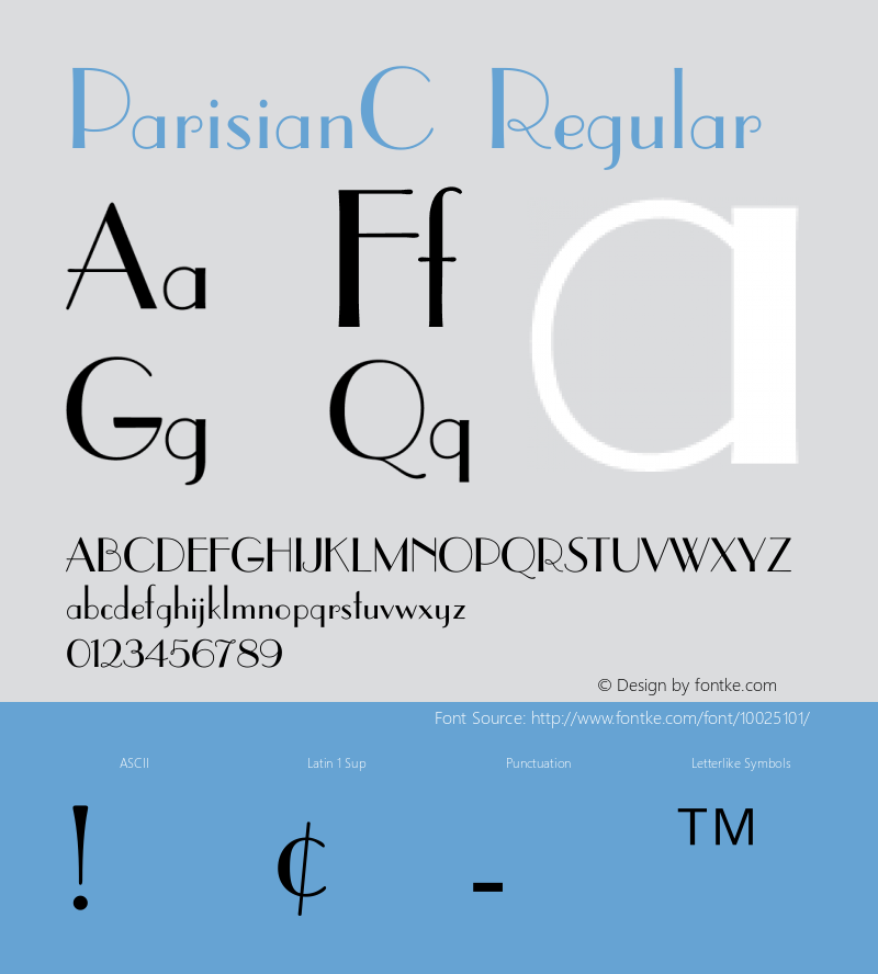 ParisianC Regular Macromedia Fontographer 4.1 21.06.97 Font Sample