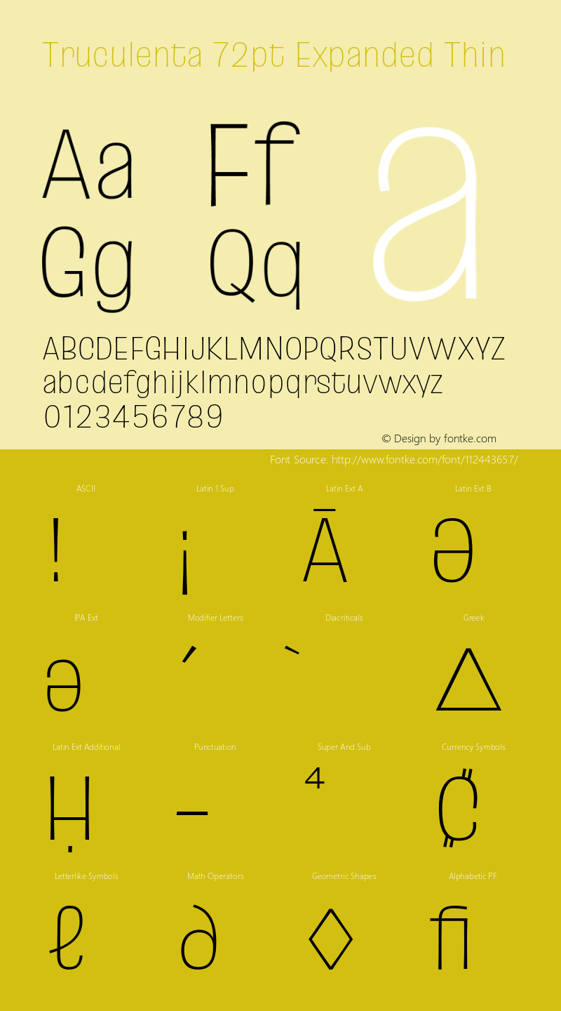 Truculenta 72pt Expanded Thin Version 1.002; ttfautohint (v1.8.3) Font Sample