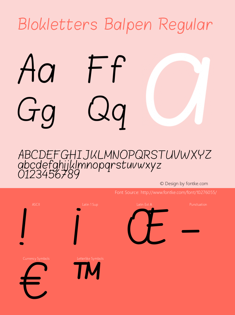 Blokletters Balpen Regular Version 1.0 Font Sample