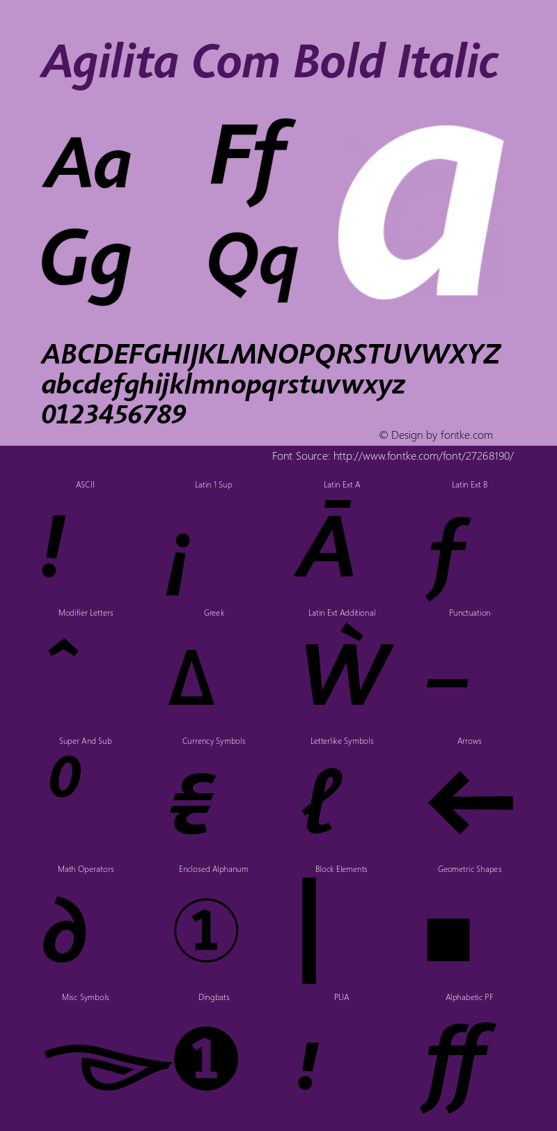 Agilita Com Bold Italic Version 1.02 Font Sample
