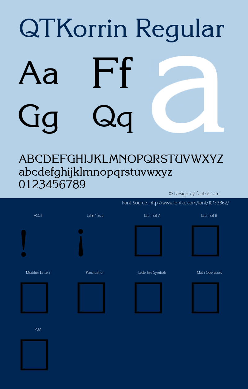 QTKorrin Regular QualiType TrueType font  9/18/92 Font Sample