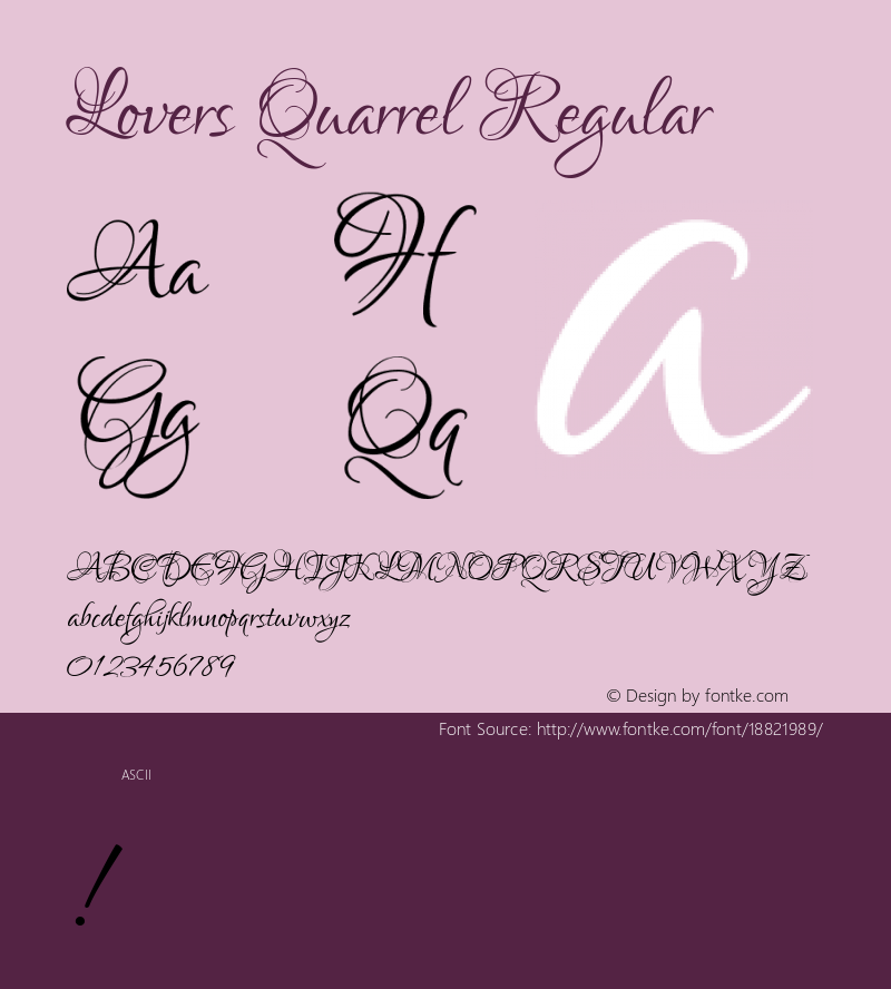 Lovers Quarrel Regular Version 1.001; ttfautohint (v1.4.1) Font Sample
