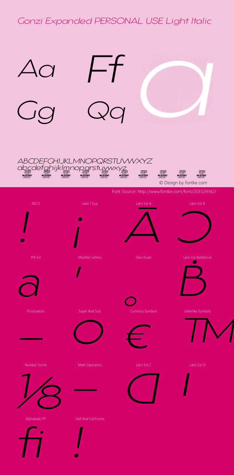 Gonzi Expanded PERSONAL USE Light Italic Version 1.001;FEAKit 1.0图片样张