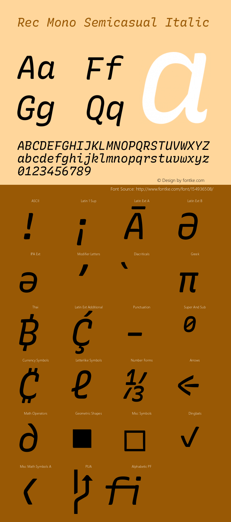 Rec Mono Semicasual Italic Version 1.075 Font Sample