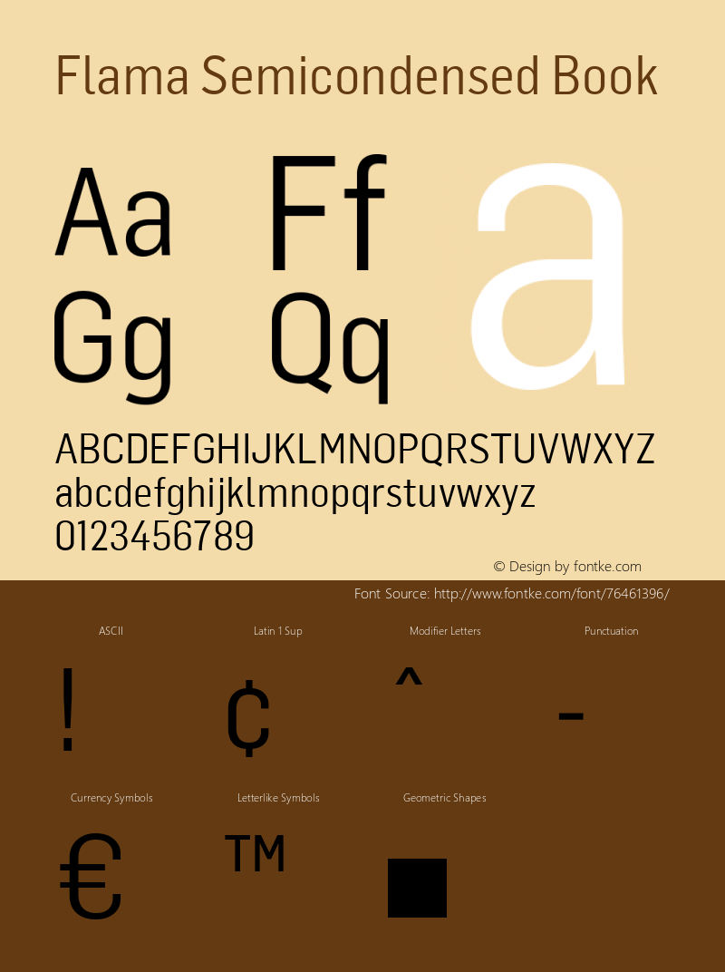 Flama Semicondensed Book Regular Version 1.000 Font Sample