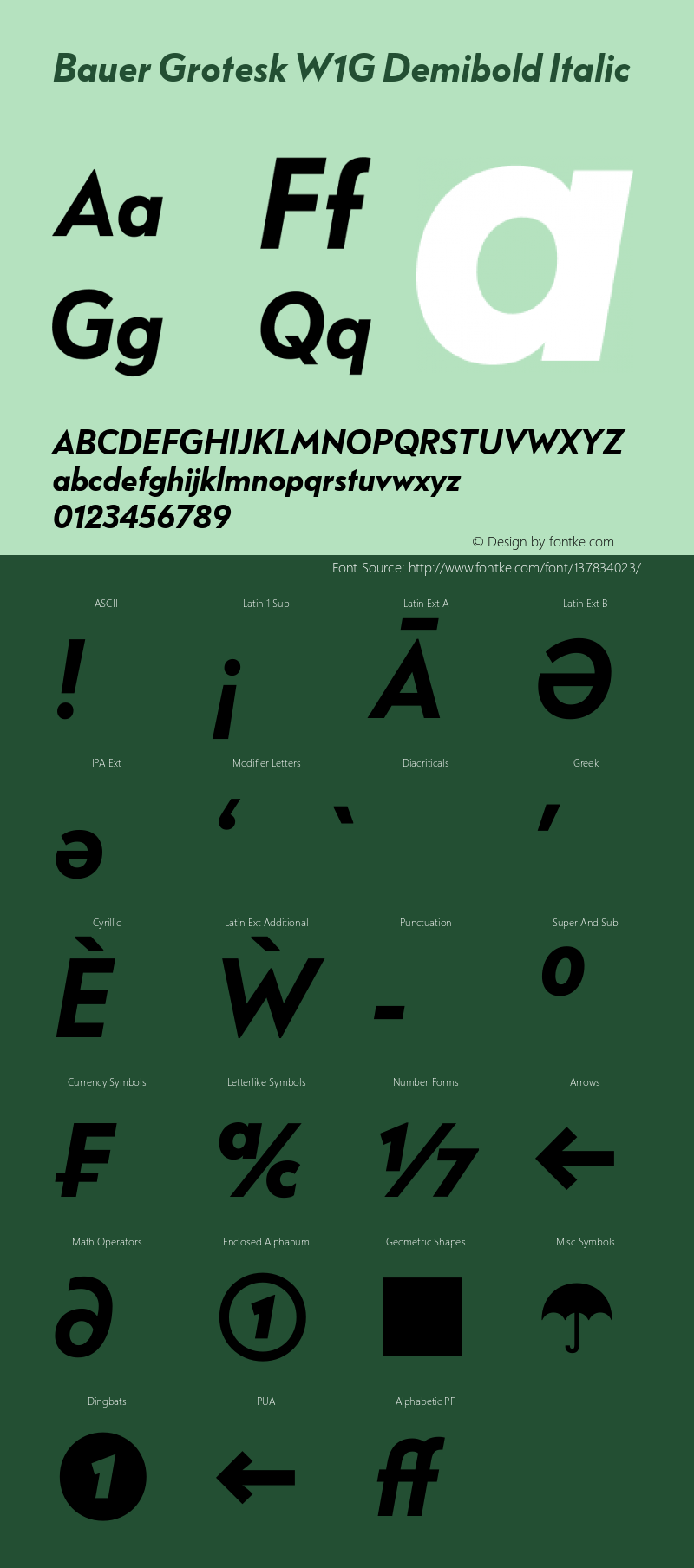 Bauer Grotesk W1G Demibold Ita Version 7.700, build 1040, FoPs, FL 5.04 Font Sample