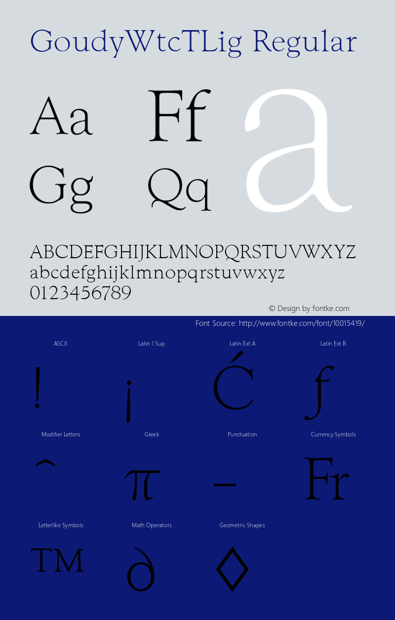 GoudyWtcTLig Regular Version 001.005 Font Sample