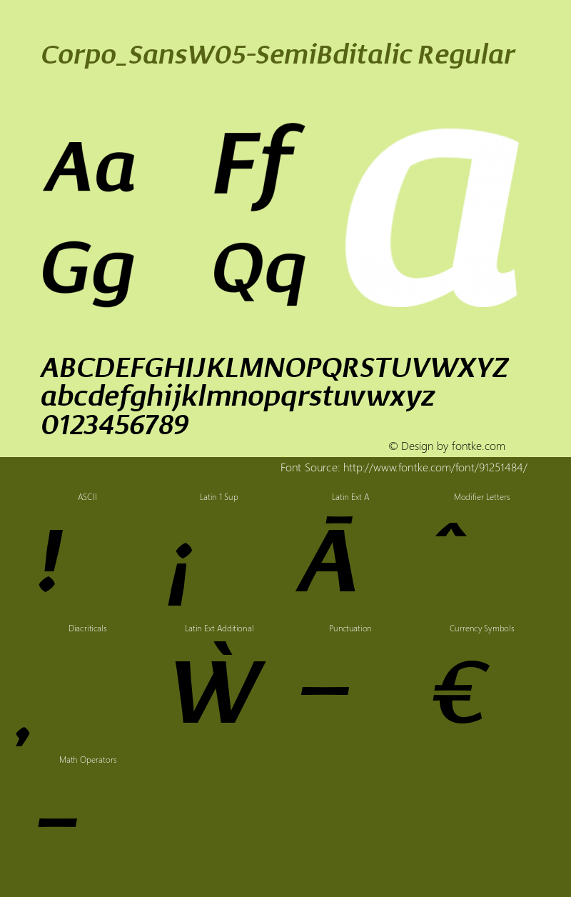 Corpo_Sans W05 SemiBold italic Version 1.00 Font Sample