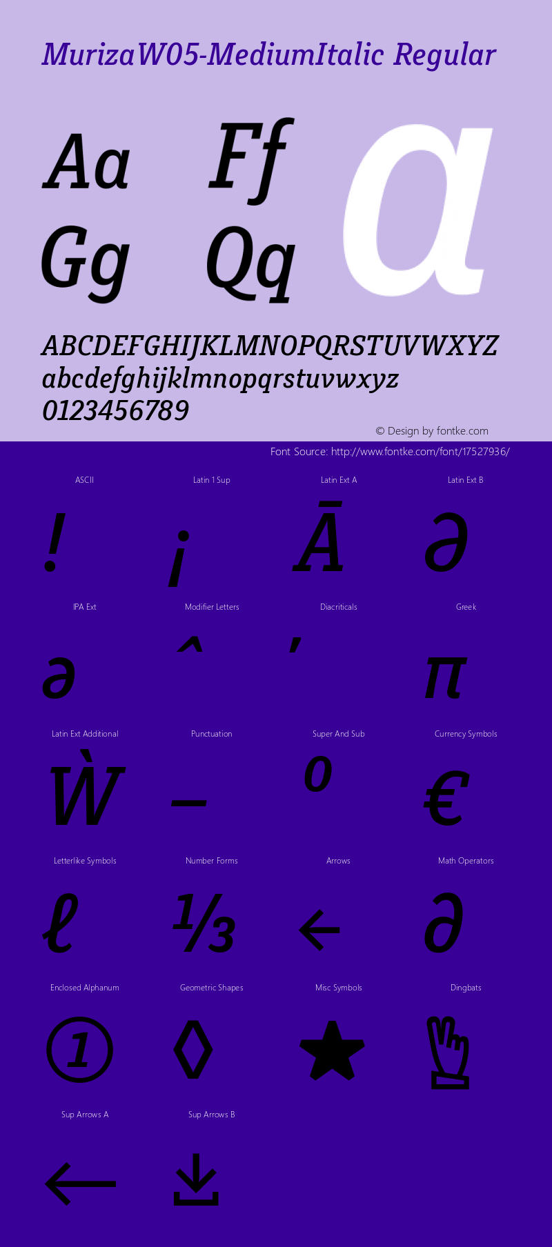 MurizaW05-MediumItalic Regular Version 3.30 Font Sample