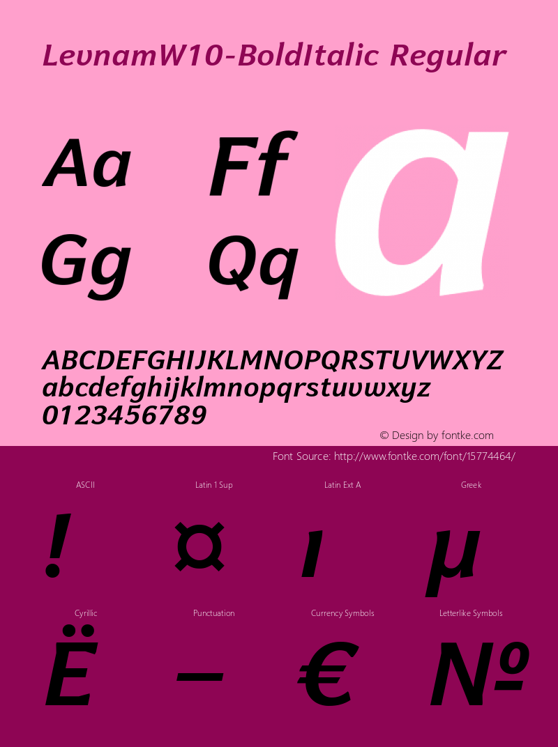 LevnamW10-BoldItalic Regular Version 1.00 Font Sample