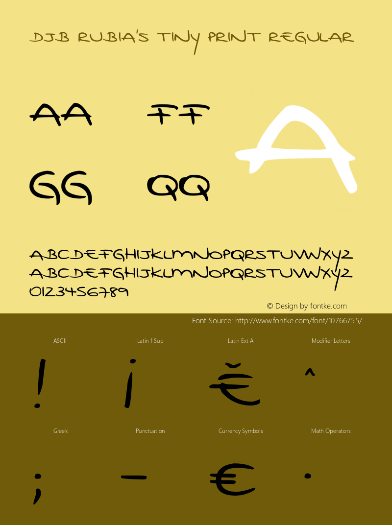 DJB Rubia's Tiny Print Regular Version 1.00 October 17, 2014, initial release Font Sample