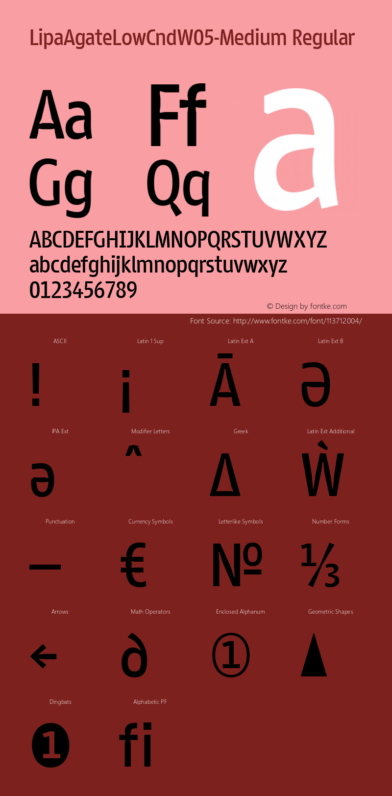 Lipa Agate Low Cnd W05 Medium Version 1.00 Font Sample