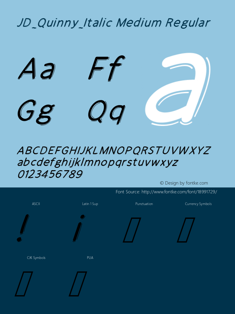 JD_Quinny_Italic Medium Regular Version 1.000 Font Sample