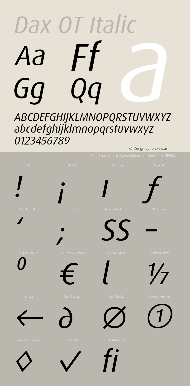 Dax OT Italic Version 7.504; 2005; Build 1025图片样张
