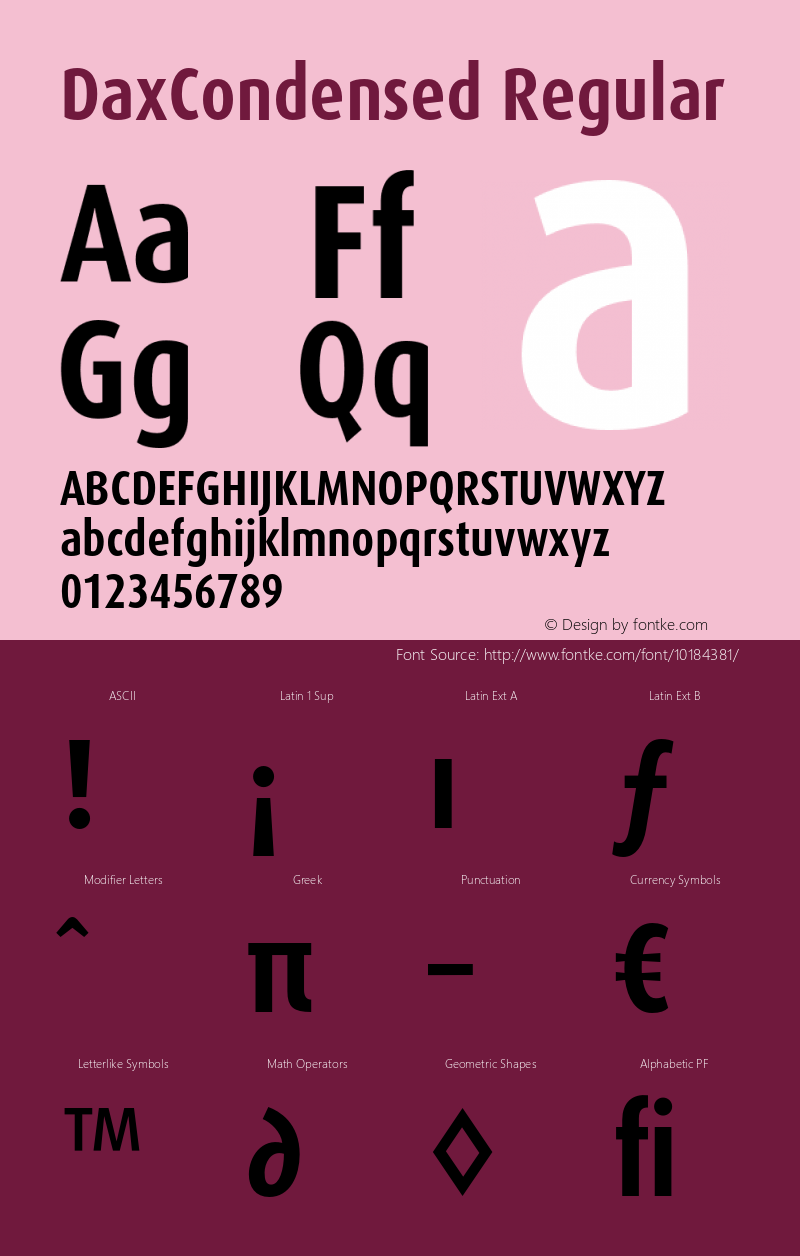 DaxCondensed Regular Version 1.1 2000 Font Sample