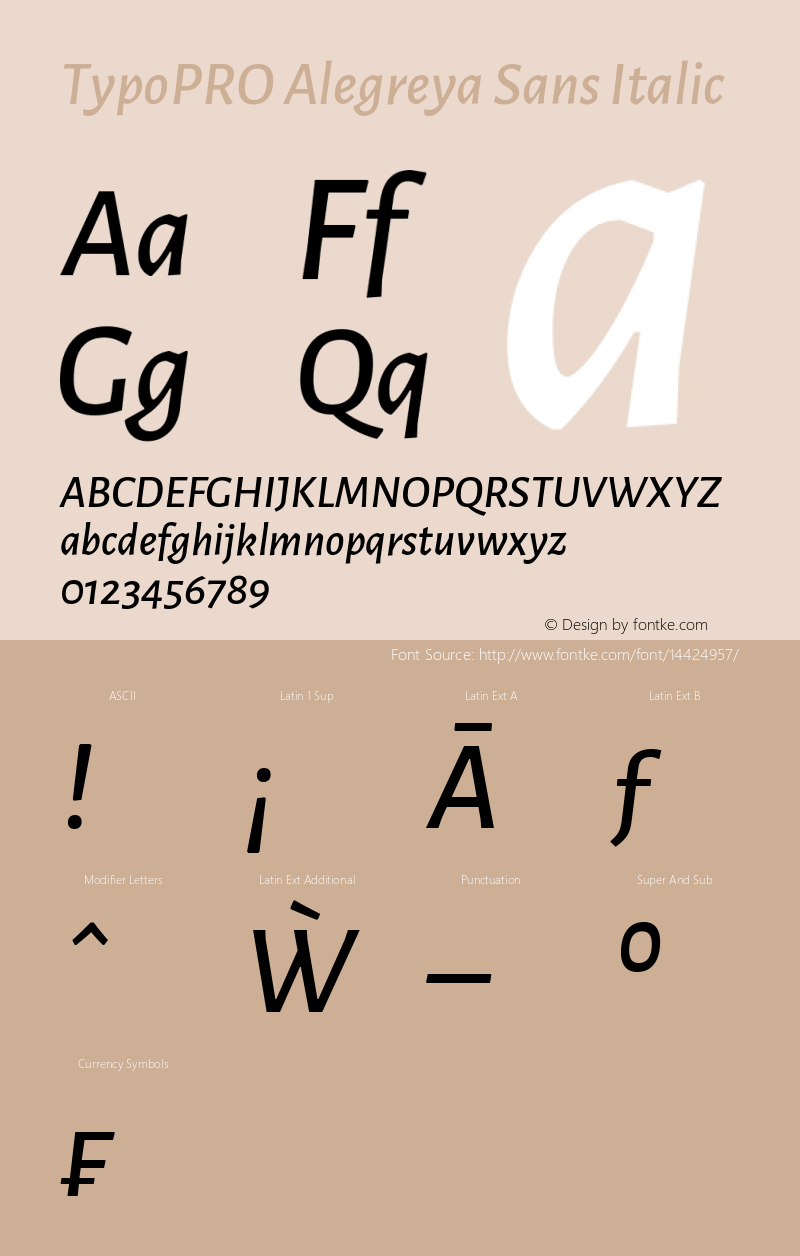 TypoPRO Alegreya Sans Italic Version 1.000;PS 001.000;hotconv 1.0.70;makeotf.lib2.5.58329 DEVELOPMENT Font Sample