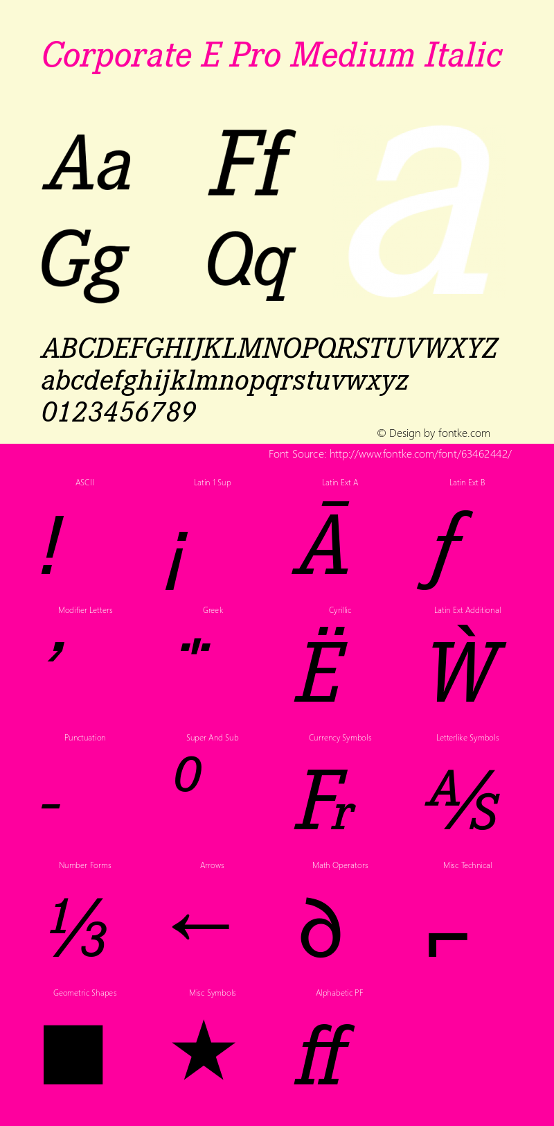 Corporate E Pro Medium Italic Version 1.40 Font Sample
