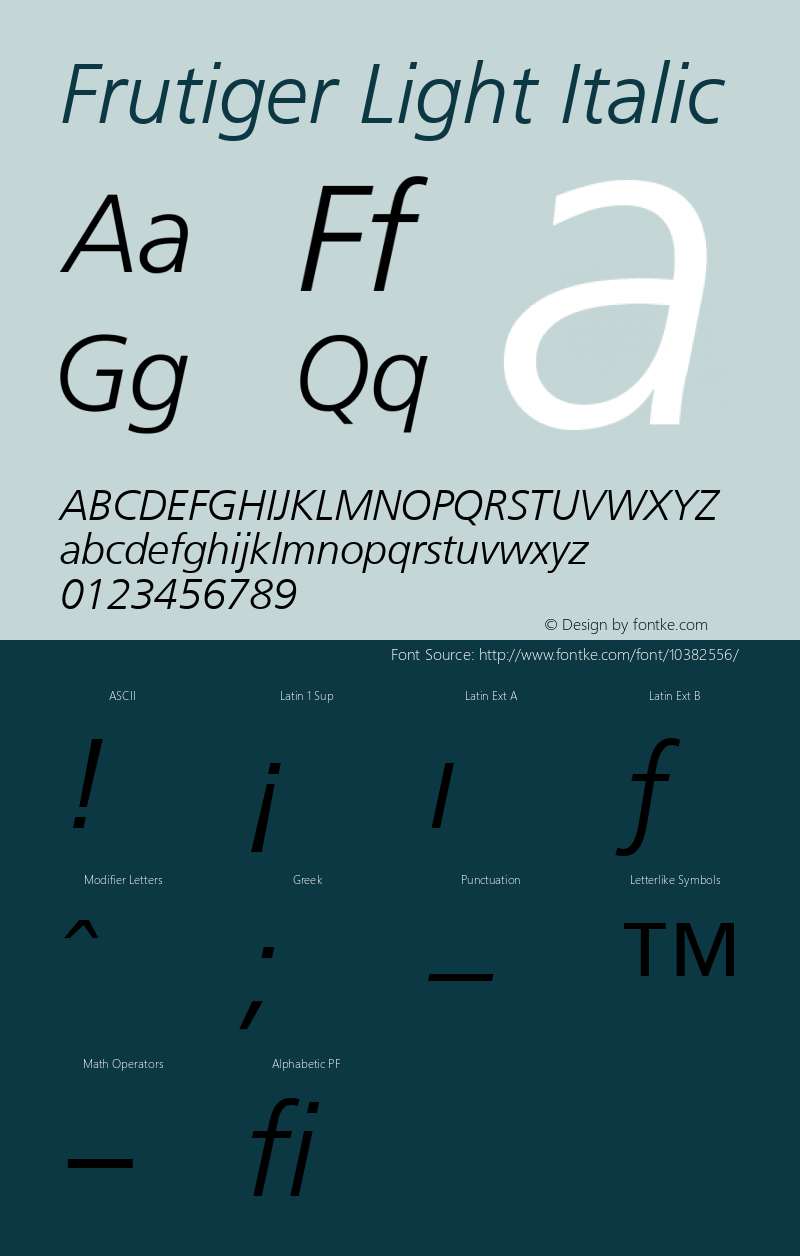 Frutiger Light Italic Version 001.001 Font Sample