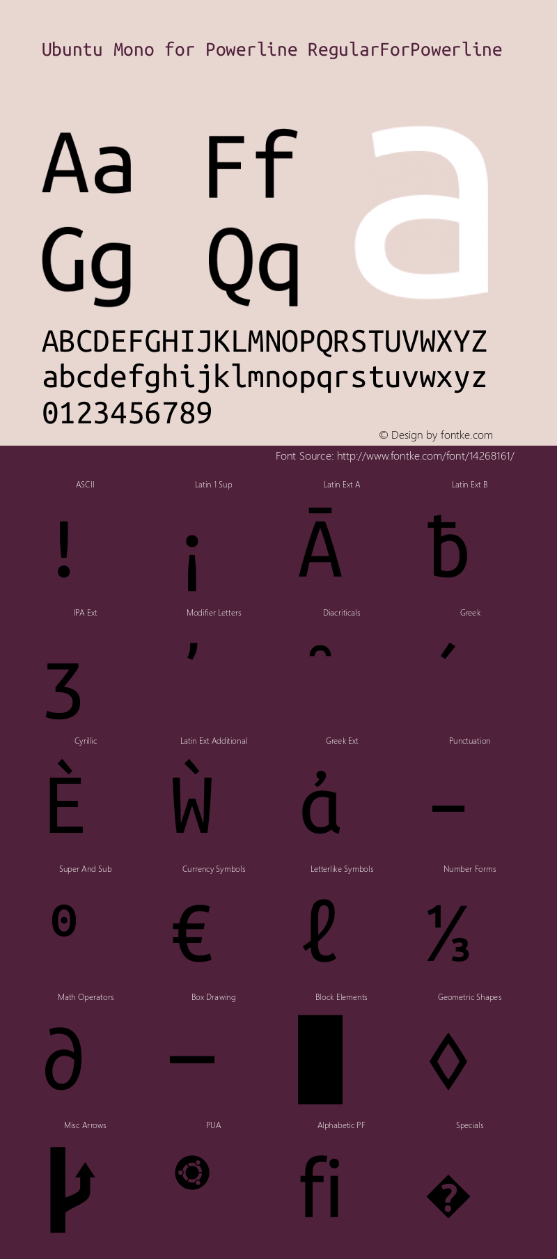 Ubuntu Mono for Powerline RegularForPowerline Version 0.80 Font Sample