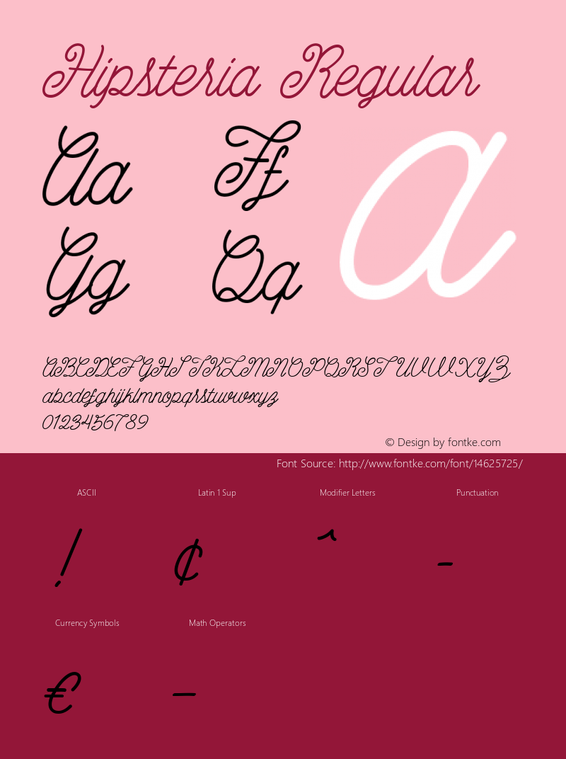 Hipsteria Regular Version 001.004 Font Sample