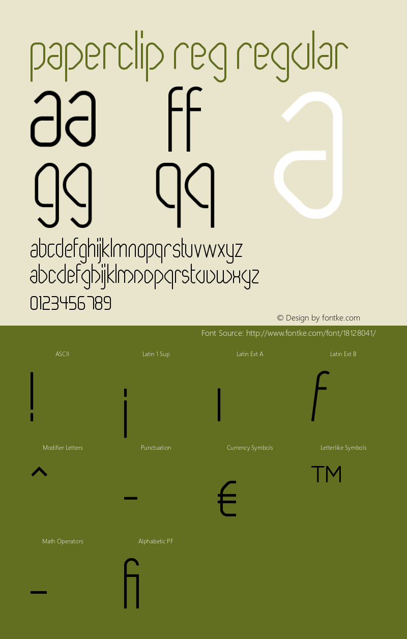 Paperclip Reg Regular Version 1.003 Font Sample