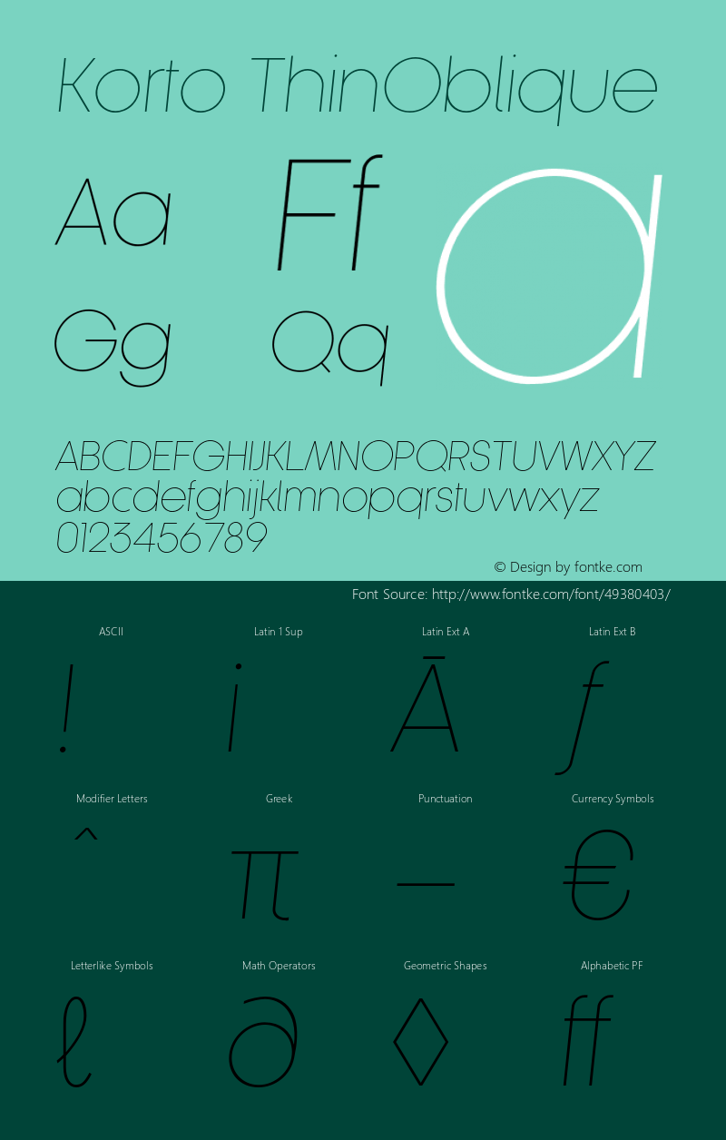 Korto-ThinOblique Version 1.00 Font Sample