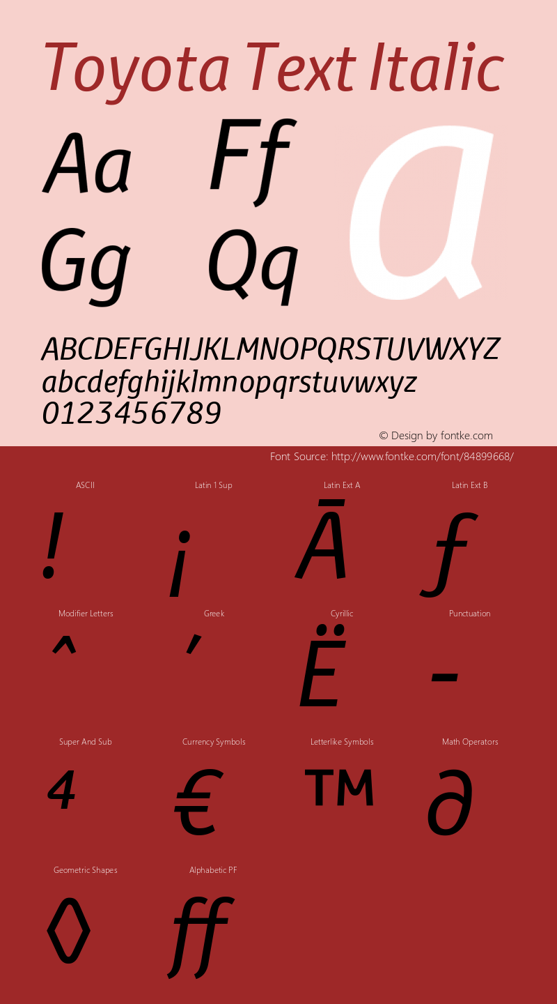 Toyota Text Italic Version 1.00 Font Sample