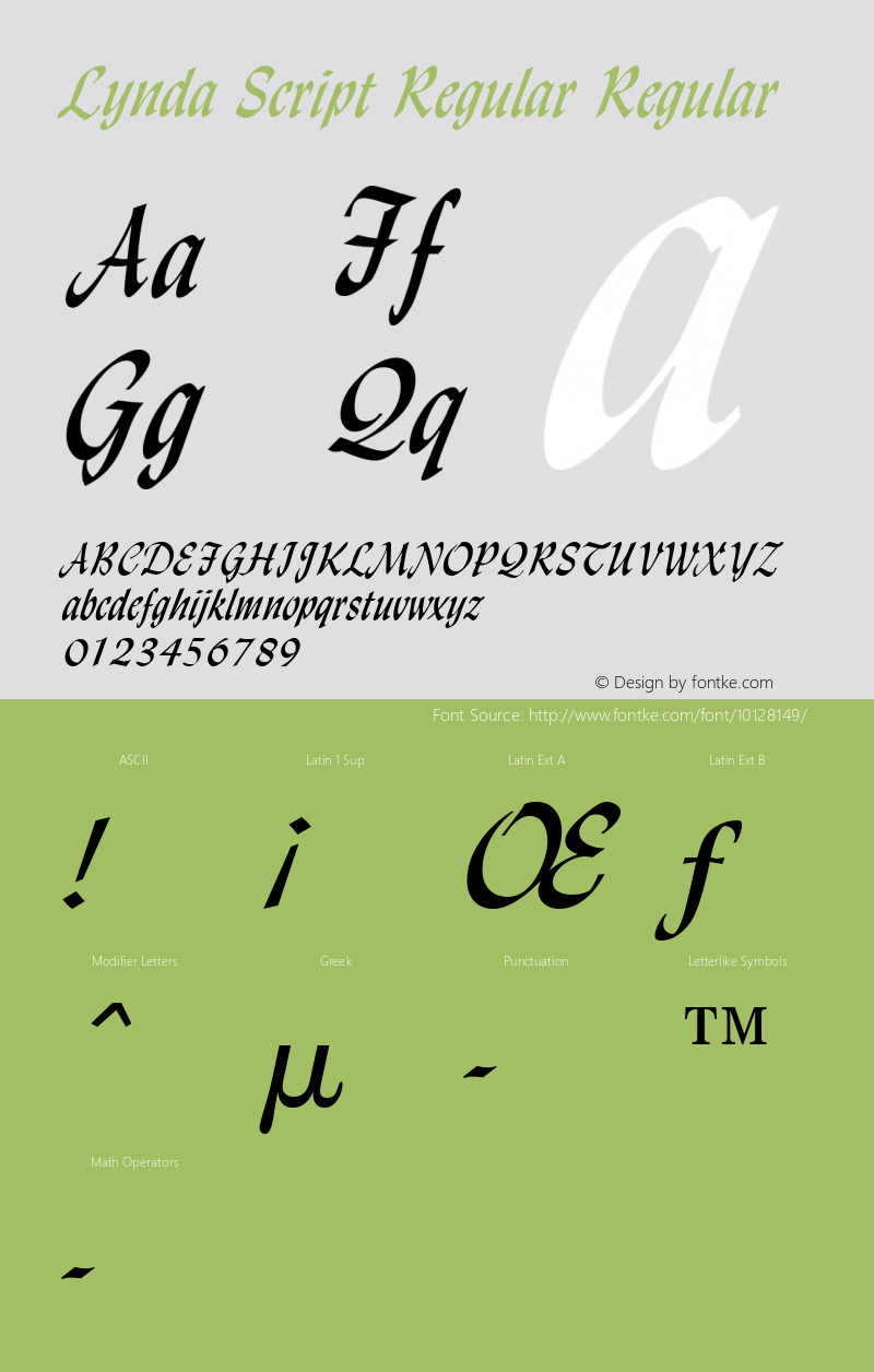 Lynda Script Regular Regular Altsys Fontographer 4.1 1/8/95 Font Sample