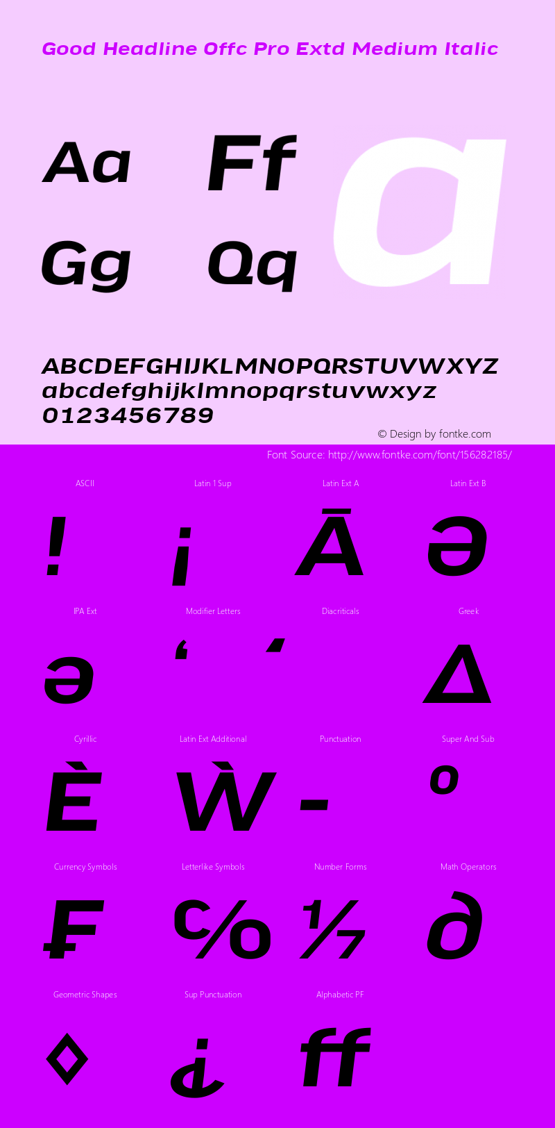 Good Head Offc Pro Extd Medium Italic Version 7.504; 2014; Build 1020 Font Sample