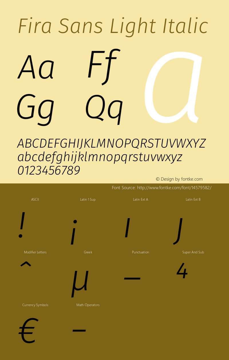 Fira Sans Light Italic Version 3.108;PS 003.108;hotconv 1.0.70;makeotf.lib2.5.58329 Font Sample