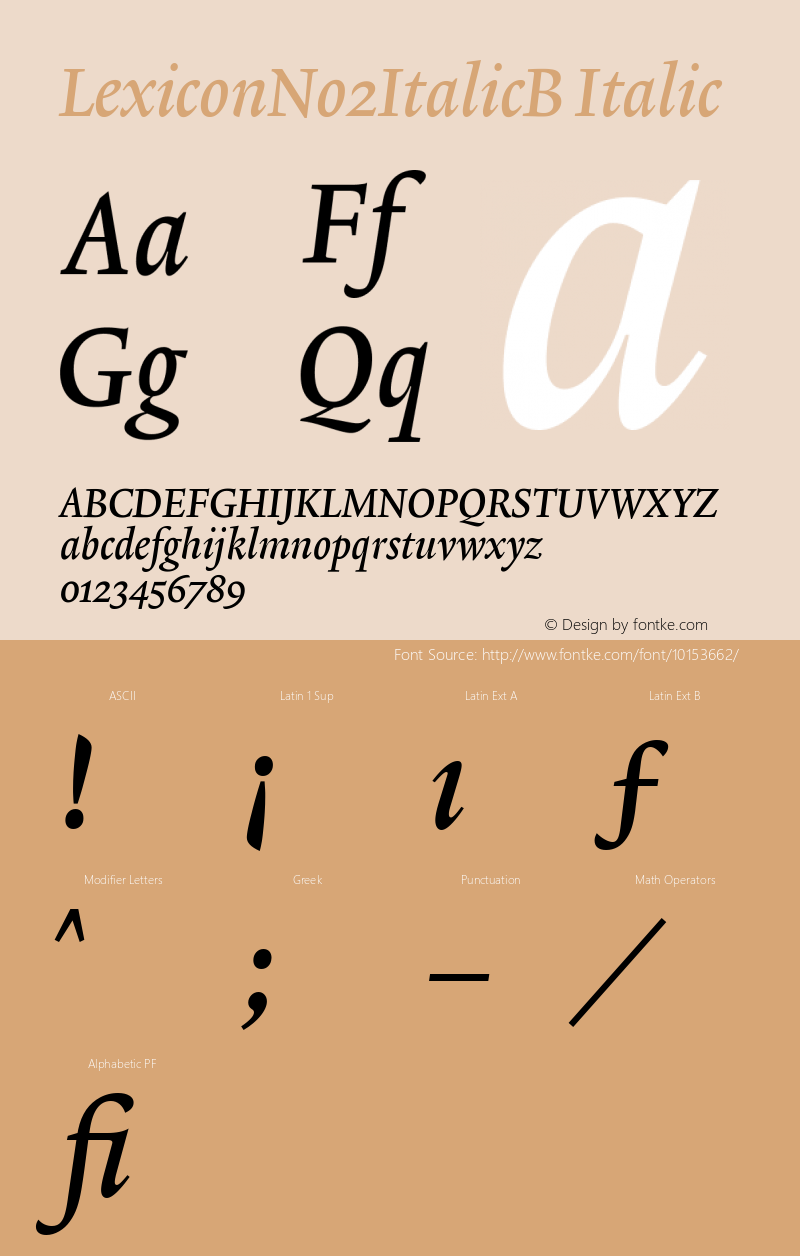 LexiconNo2ItalicB Italic Version 001.000 Font Sample