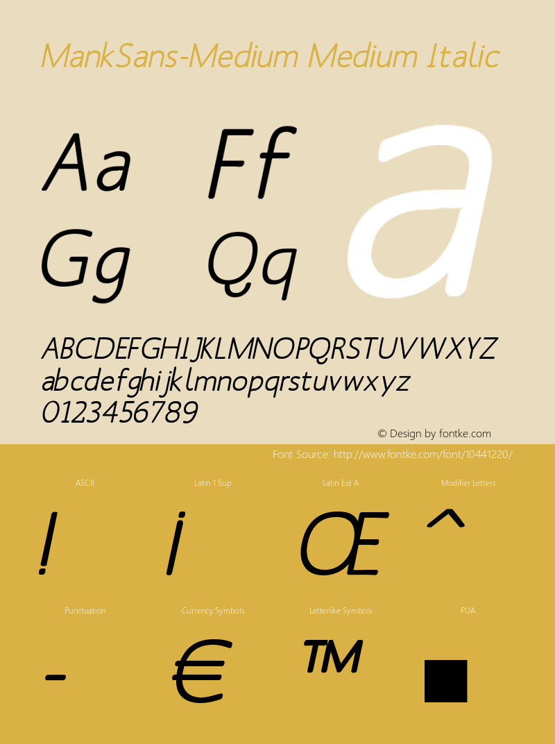 MankSans-Medium Medium Italic 1.0 2004-03-31 Font Sample