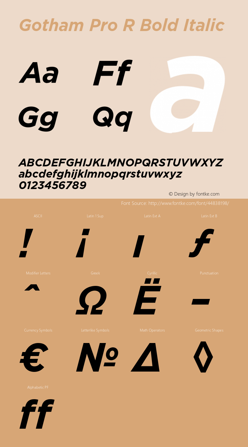 GothamProRBoldItalic Version 001.000 Font Sample