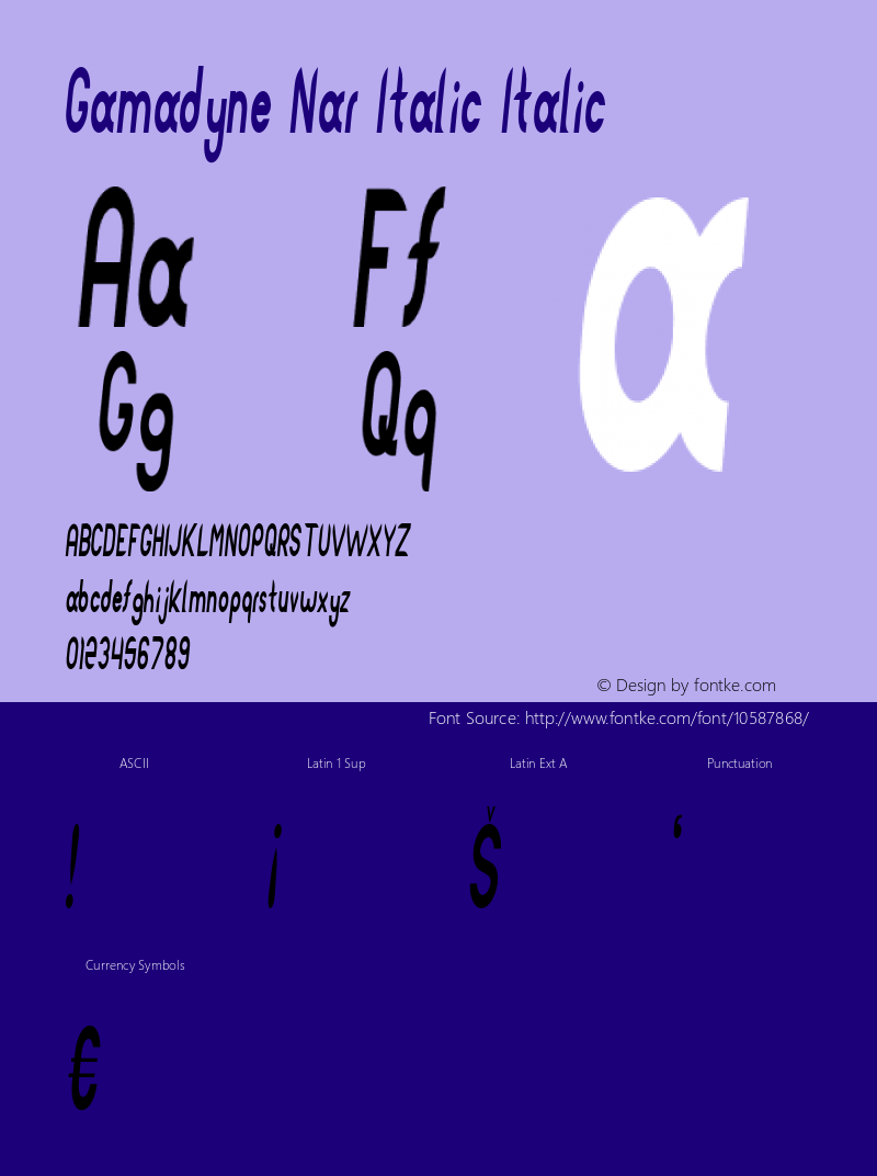 Gamadyne Nar Italic Italic Version 1.000 Font Sample