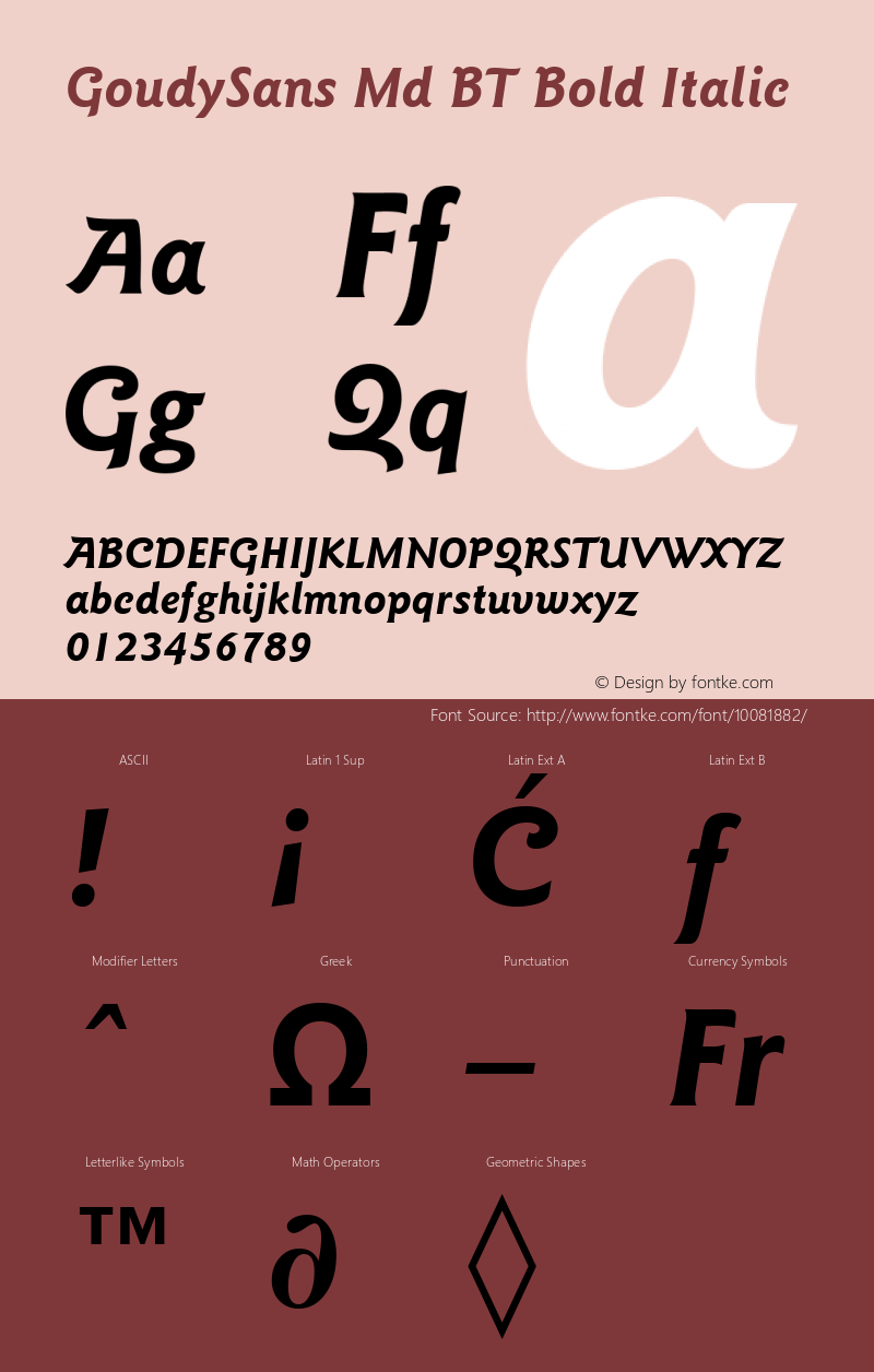 GoudySans Md BT Bold Italic mfgpctt-v4.4 Dec 22 1998 Font Sample