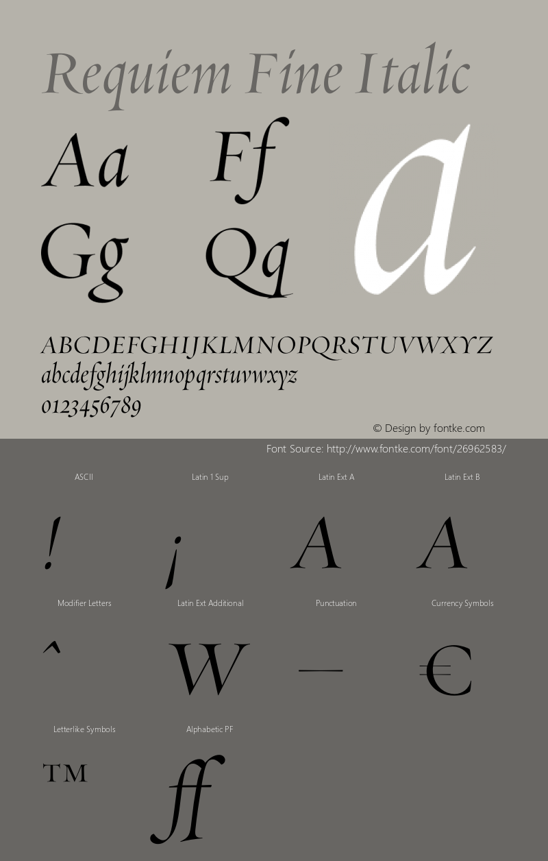 Requiem Fine Italic Version 1.001;August 5, 2014; Font Sample