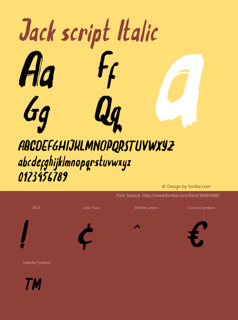 Jack script Italic Version 1.000 Font Sample