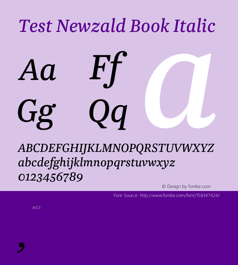 Test Newzald-BookItalic Version 1.000, initial release Font Sample