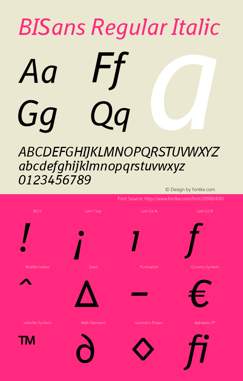 BISans-RegularItalic 001.000 Font Sample