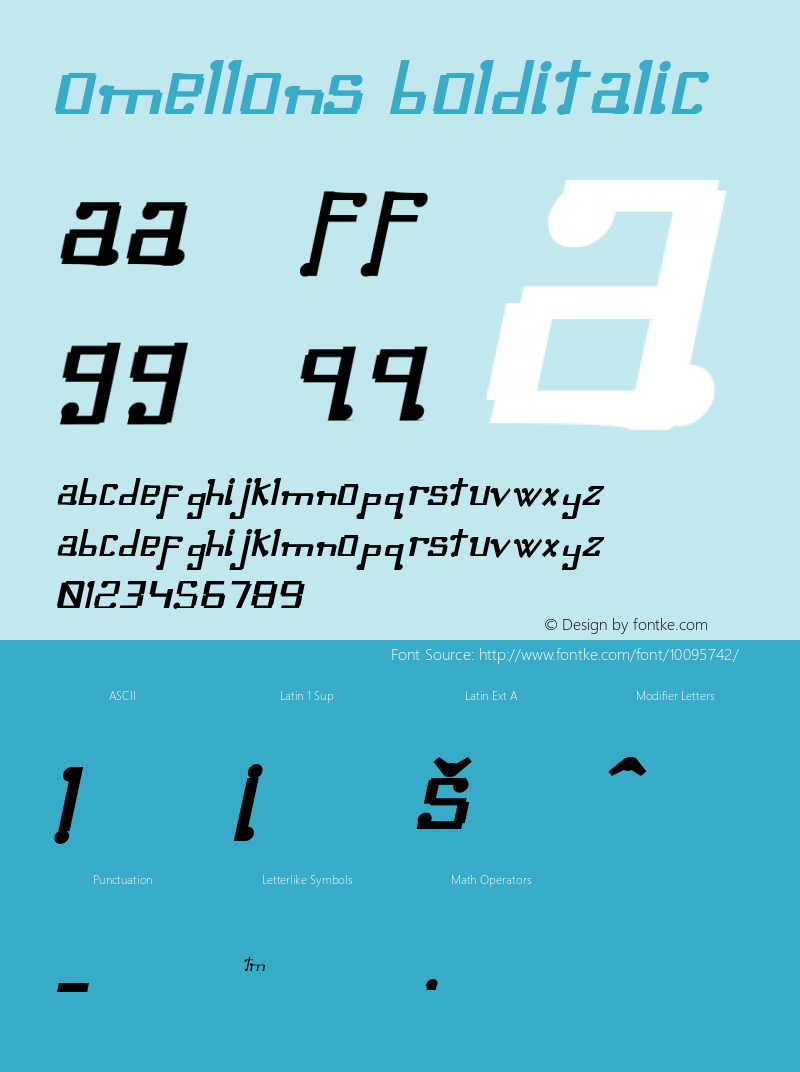 Omellons BoldItalic Macromedia Fontographer 4.1.5 1/10/01 Font Sample