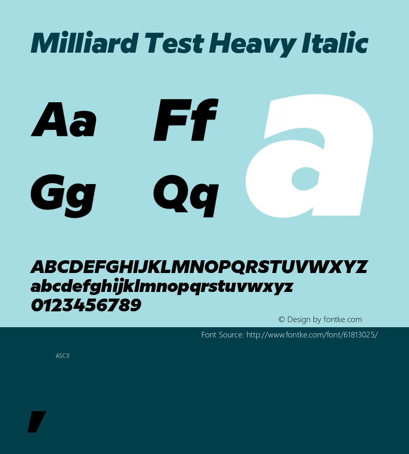 Milliard Test Heavy Italic Version 1.000;PS 001.000;hotconv 1.0.88;makeotf.lib2.5.64775 Font Sample