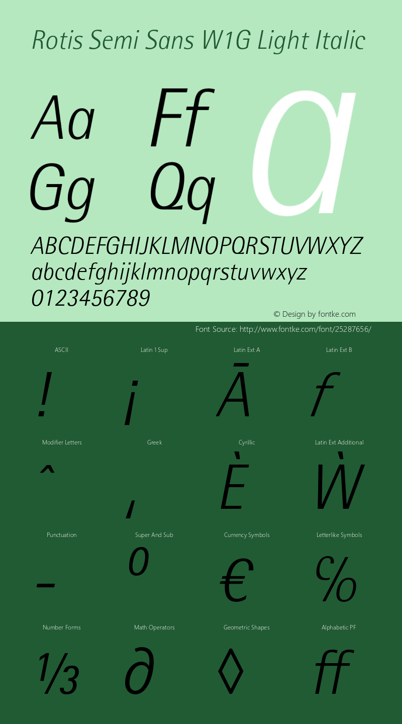 RotisSemiSansW1G-LightIt Version 1.000 Font Sample