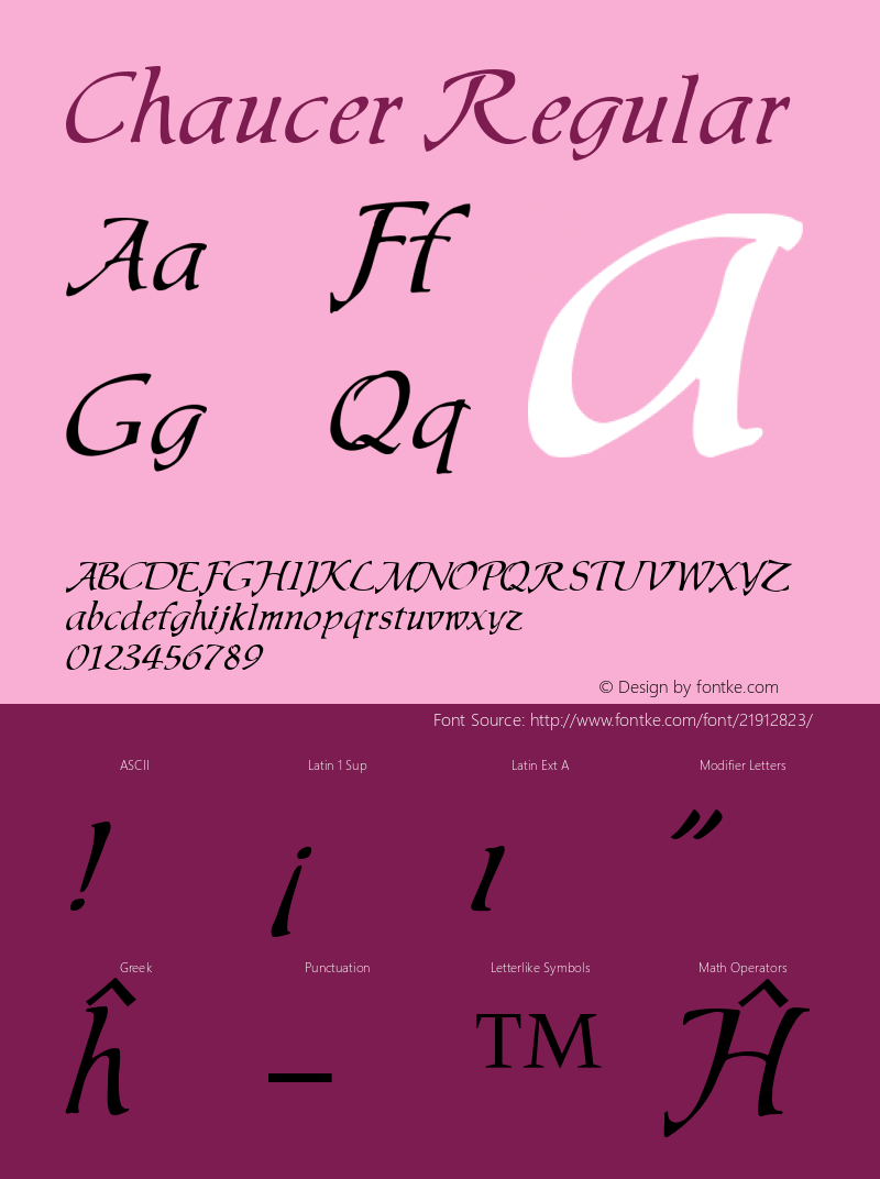 Chaucer Regular Altsys Fontographer 3.5  5/26/92 Font Sample