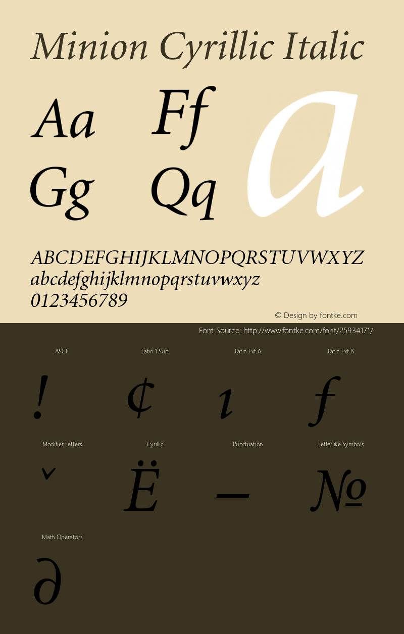 Minion Cyrillic Italic Version 001.000 Font Sample