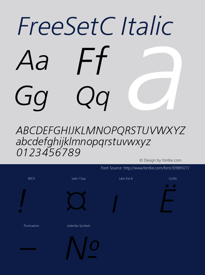 FreeSetC Italic Version 001.000 Font Sample